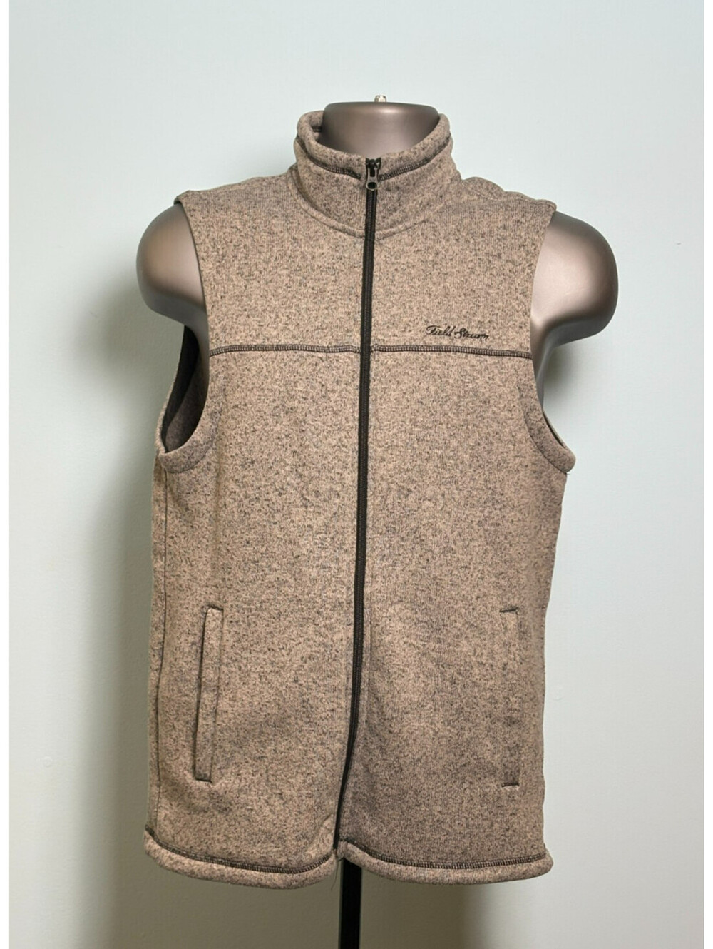 Field Stream Mens Small Sweater Knit Fleece Vest Brown Heather Full Zip Outdoor